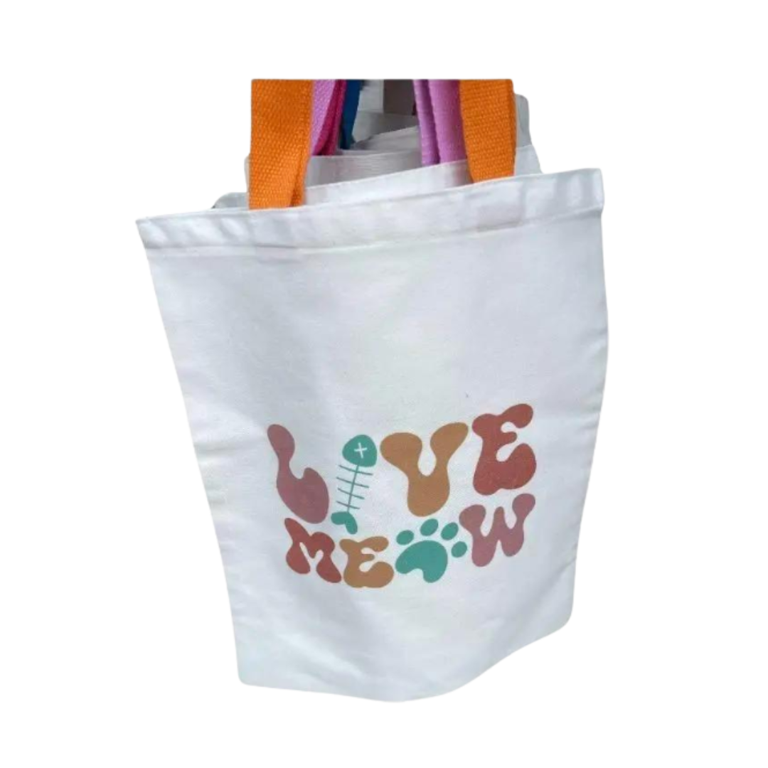Love Meow Cat-Themed Canvas Tote Bag - 14x13 Inches | Perfect for Cat Lovers