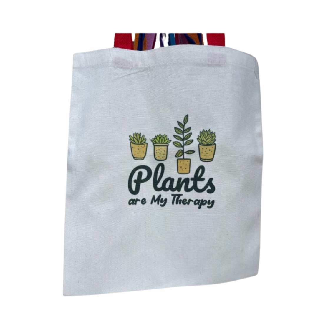 Plants Are My Therapy Canvas Tote Bag - 14x13 Inches | Perfect for Plant Lovers