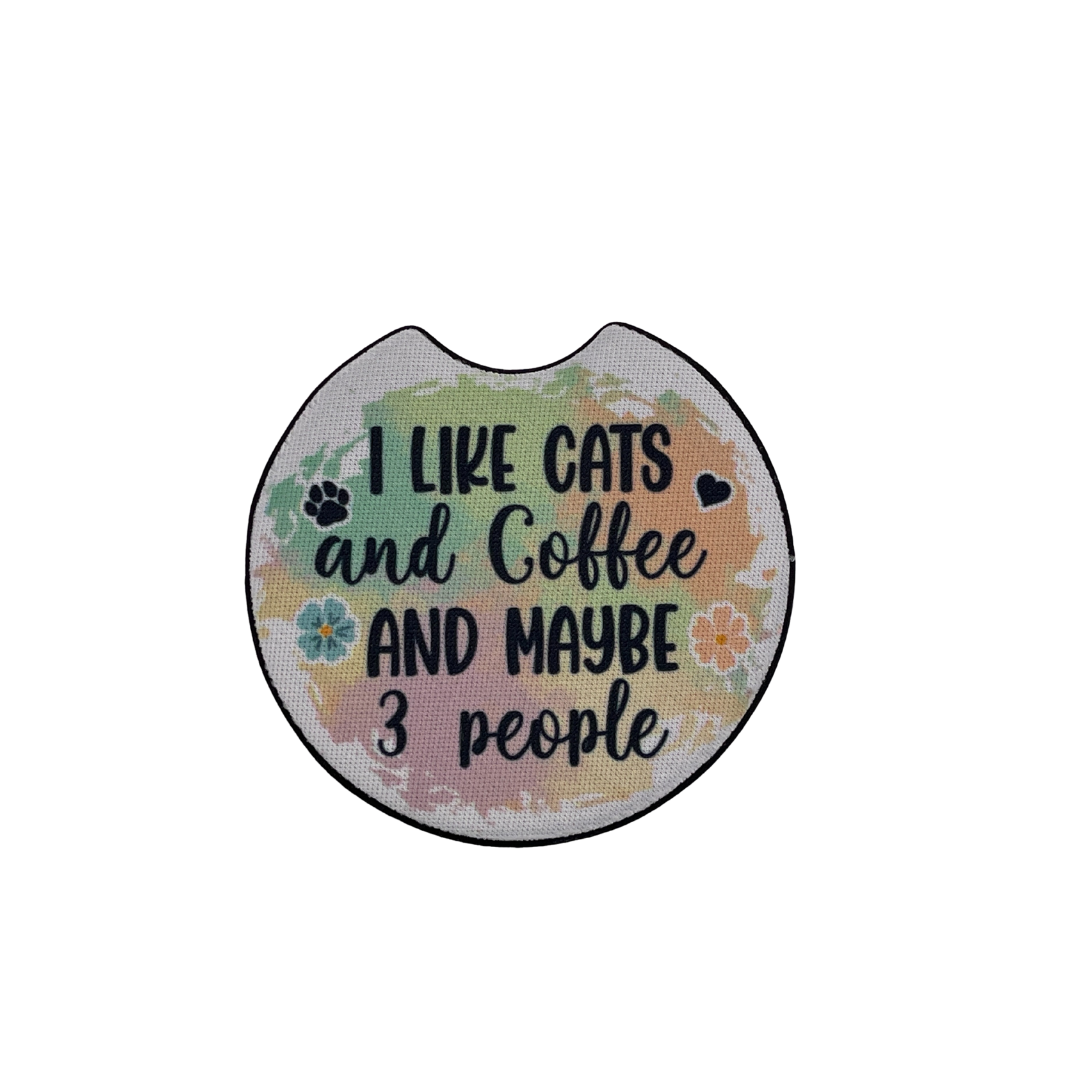 Funny Cat & Coffee Car Coaster Set | Introvert Quote Car Accessory