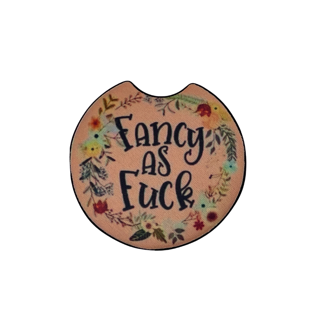 Floral "Fancy As Fuck" Car Coaster | Elegant and Bold Car Accessory | Car Coaster Set of 2