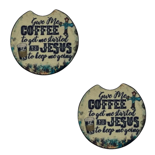 Coffee and Jesus Car Coaster Set of 2