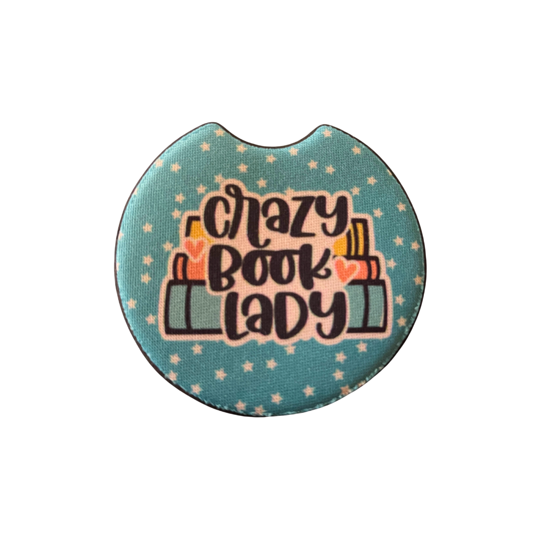 Crazy Book Lady | Book Lovers | Car Coaster Set of 2