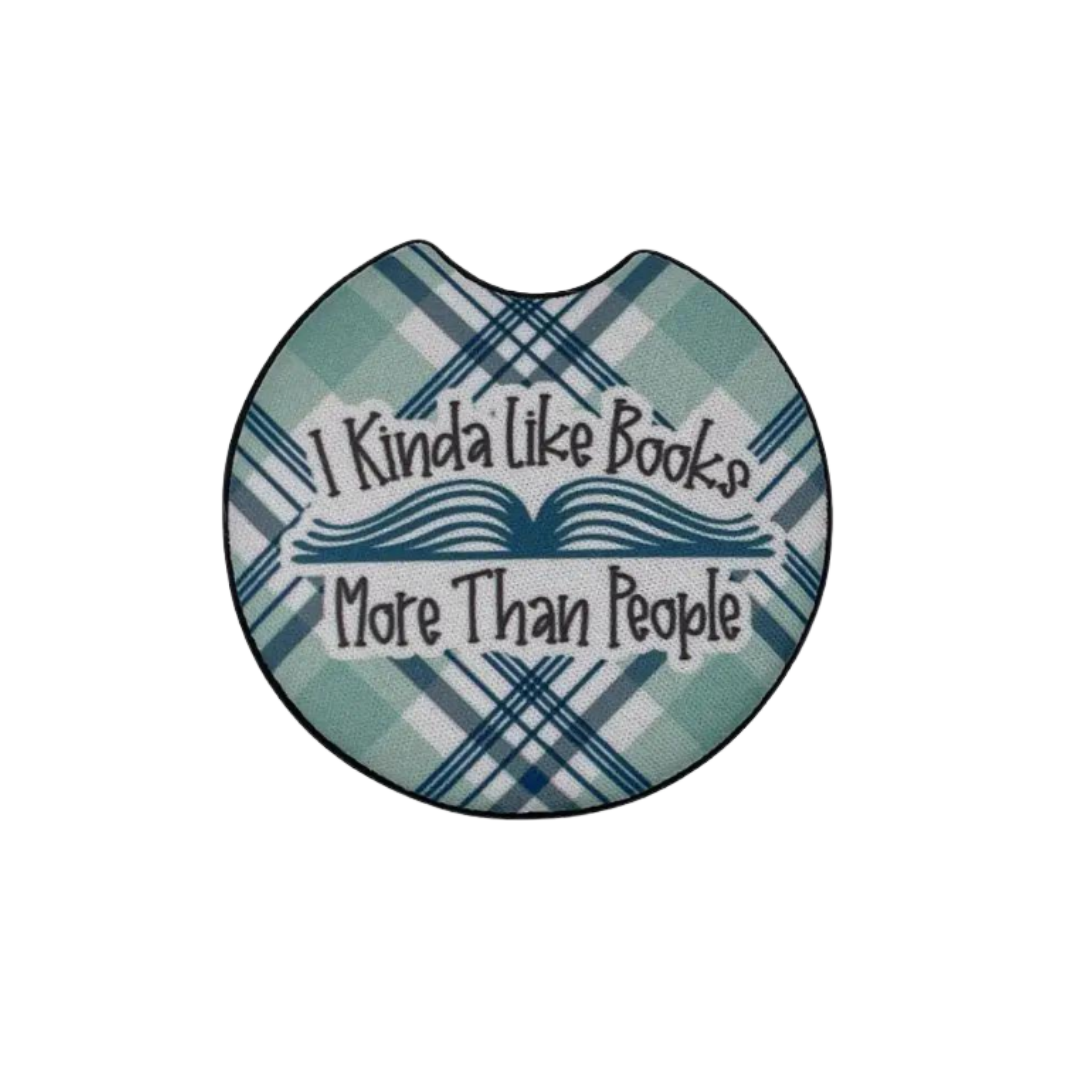 I Kinda Like Books More Than People Car Coasters Set of 2