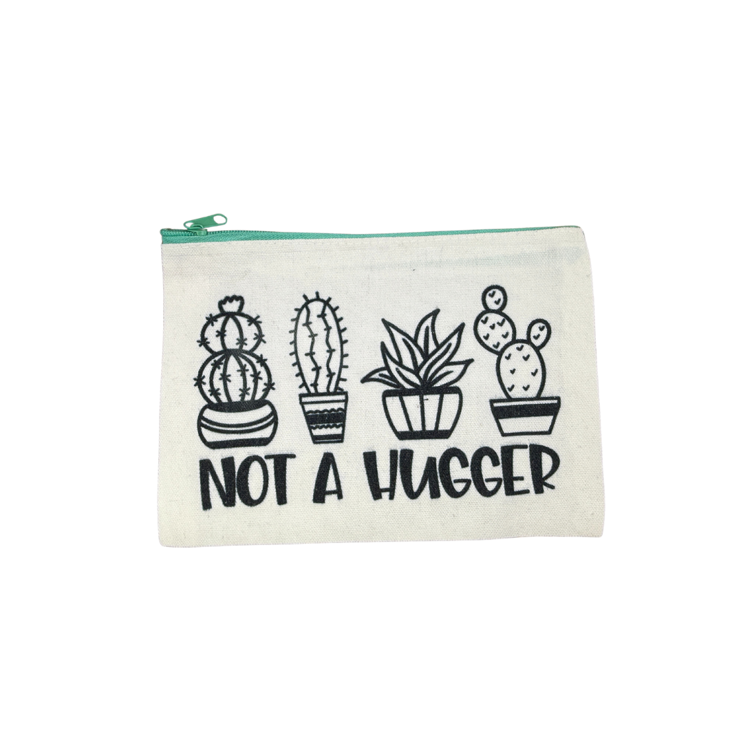 “Not a Hugger” with Cactus Design Mini Canvas Bag – 8x6 Inches | Funny Gift