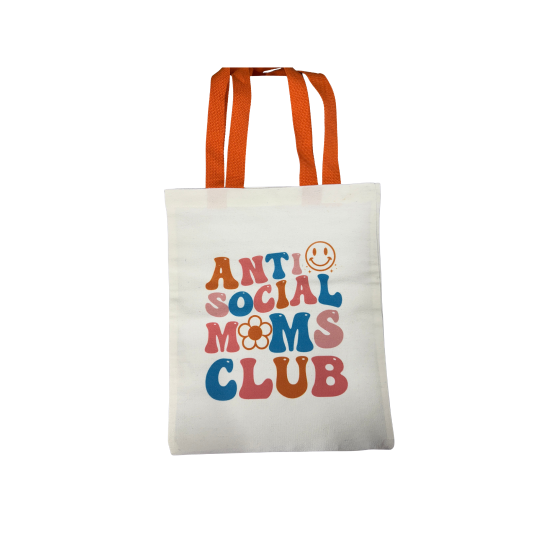 “Anti Social Moms Club” Canvas 14x13 Tote Bag | Funny Mom Tote