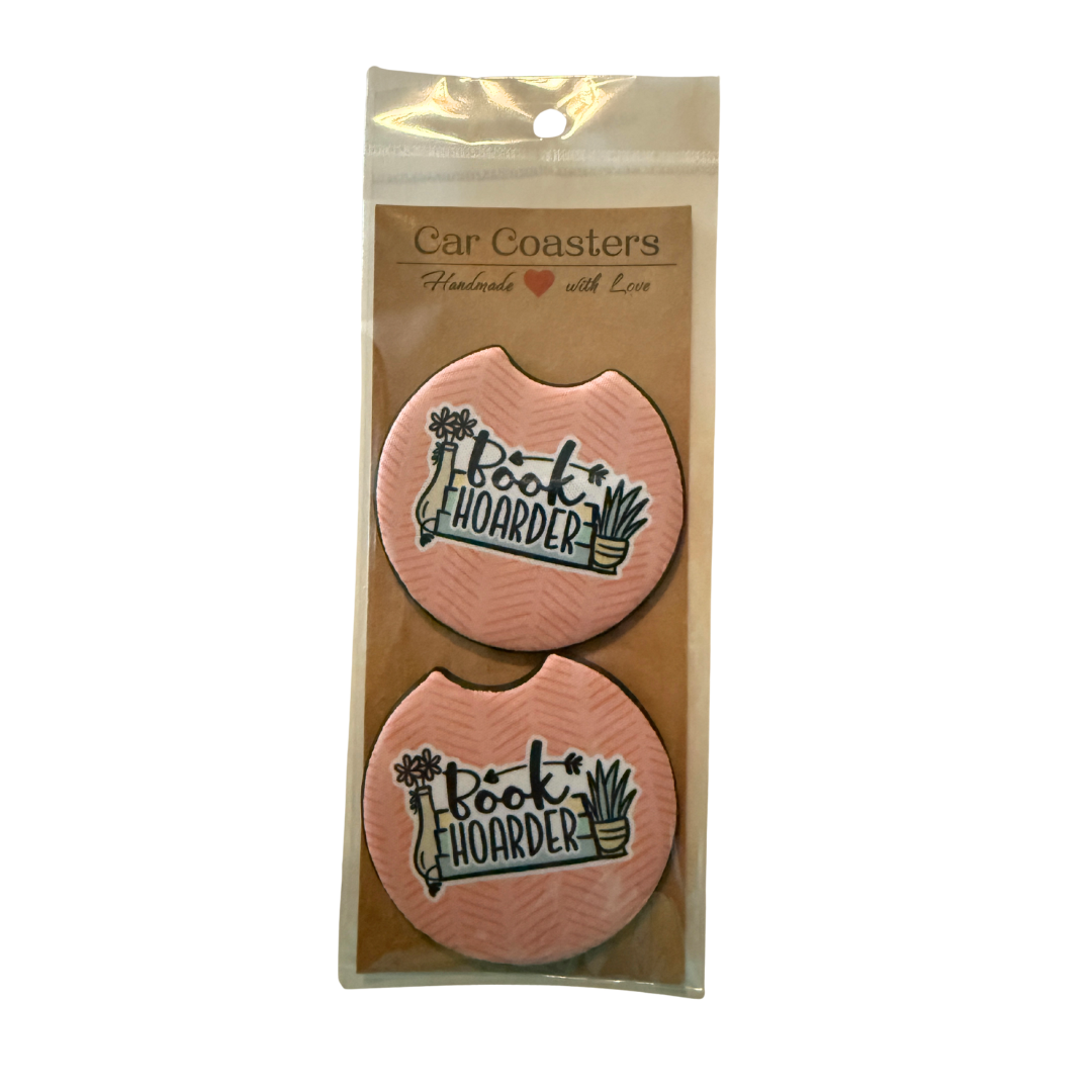 Book Hoarder Car Coaster Set of 2