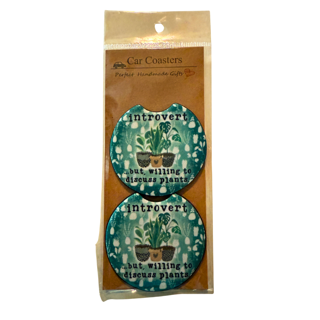 Introvert...but willing to discuss plants Car Coasters Set of 2