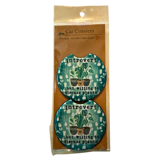 Introvert...but willing to discuss plants Car Coasters Set of 2