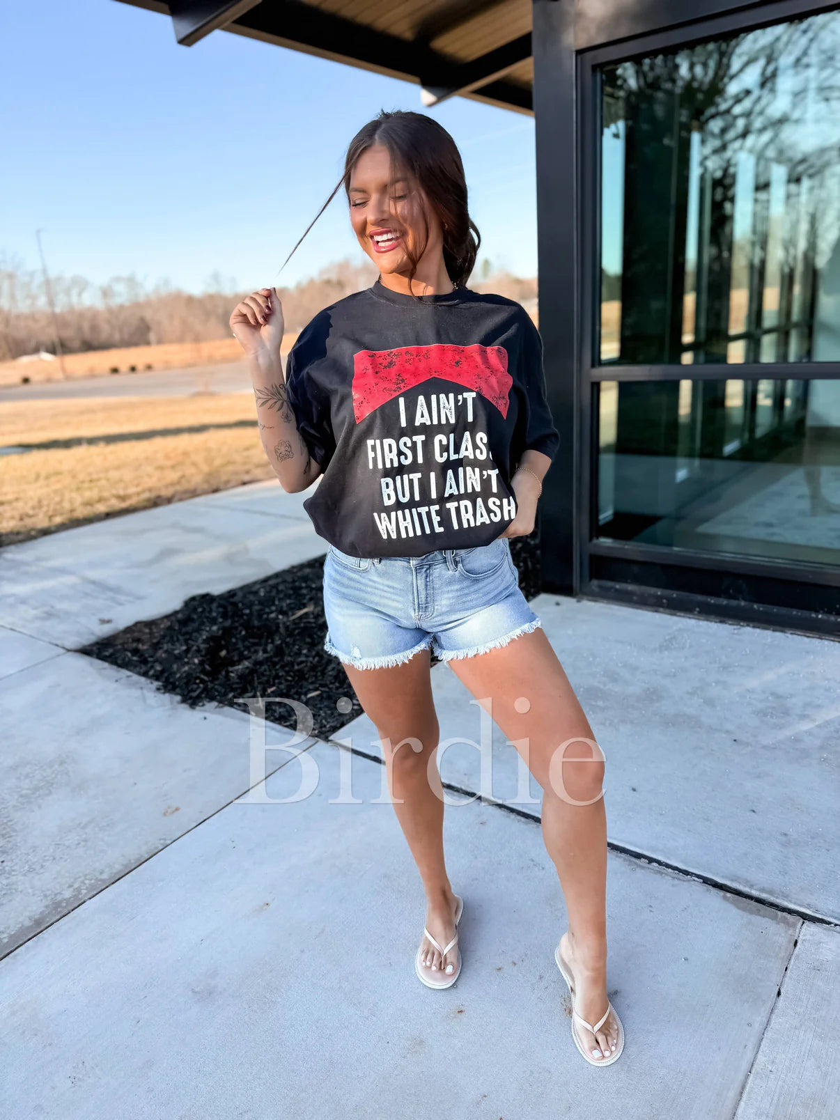 I Ain’t White Trash Graphic Tee – 90s Country Inspired Shirt – Black Western Statement Tee