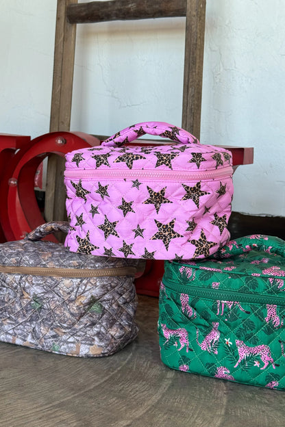 Quilted Puffer Makeup Bag with Handle | Lightweight Travel Cosmetic Cas