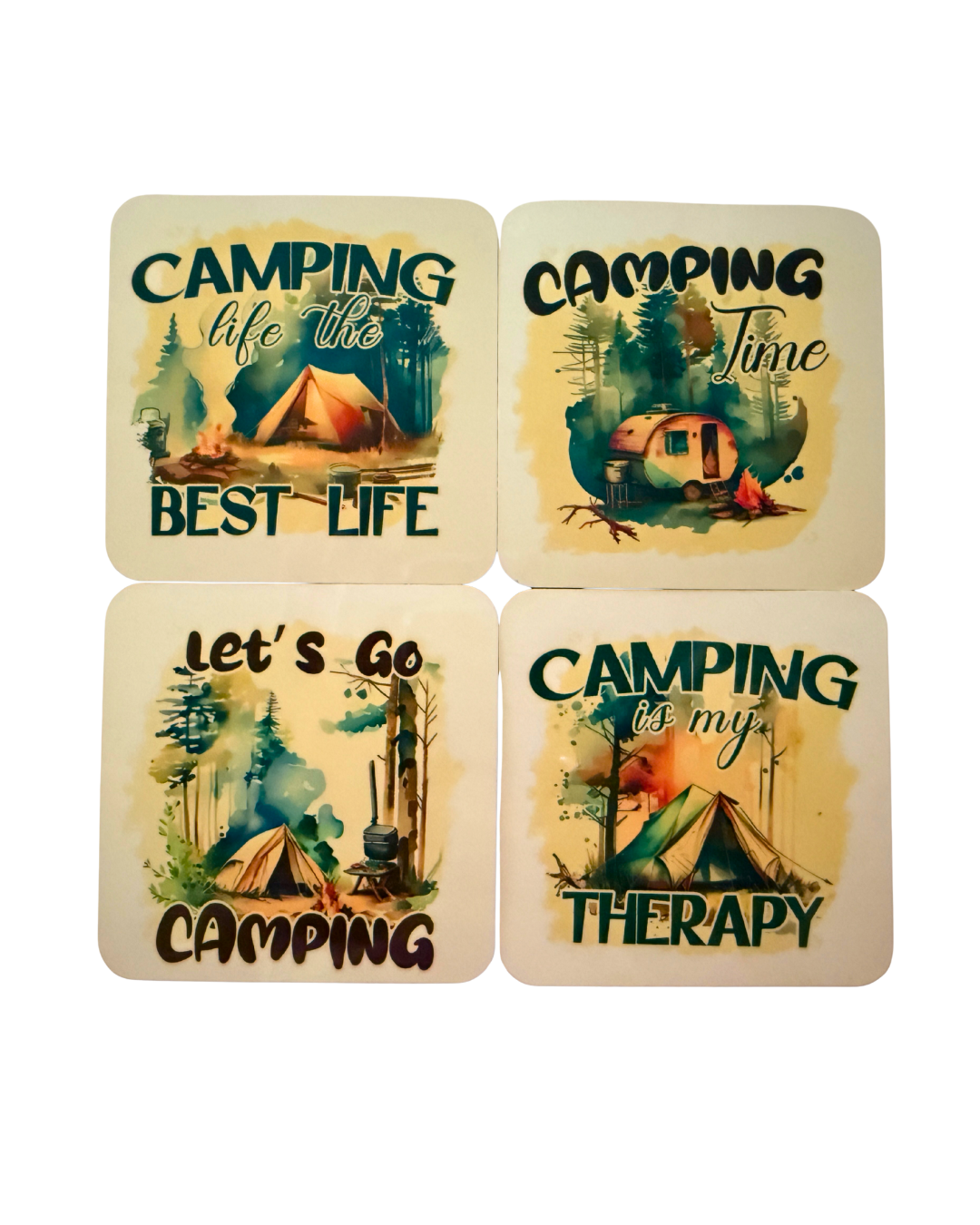 Camping Life Is the Best Life Coaster Set – 4-Piece Outdoor Adventure Drink Coasters