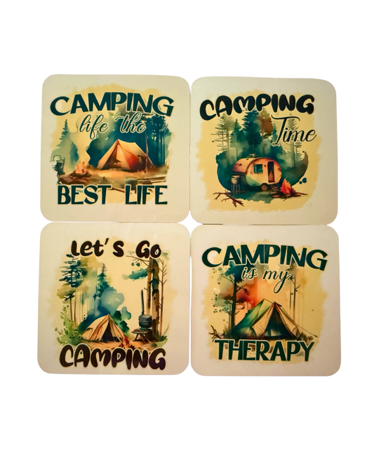 Camping Life Is the Best Life Coaster Set – 4-Piece Outdoor Adventure Drink Coasters
