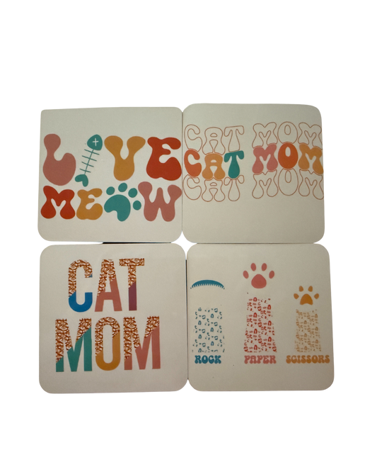 Cat Mom Coaster Set – 4-Piece Cute Feline Drink Coasters