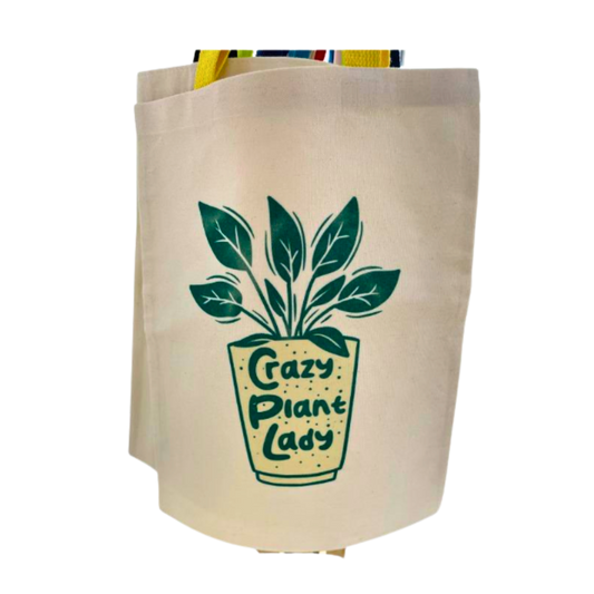 Crazy Plant Lady Canvas Tote Bag - 14x13 Inches | Plant Design