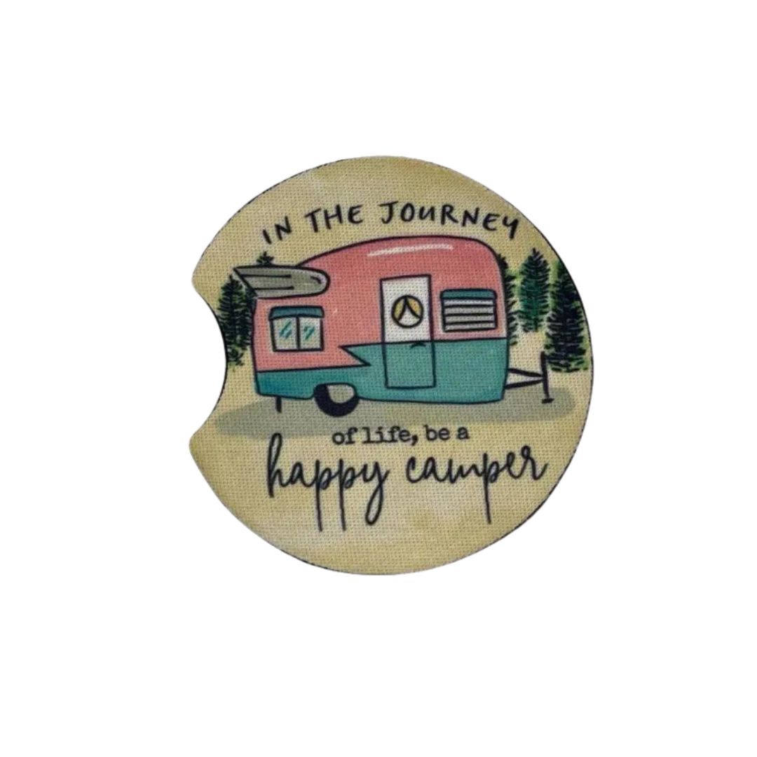 Happy Camper Car Coasters | Set of 2