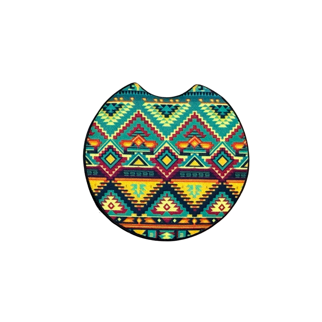 Boho Colorful Car Coaster | Vibrant Neoprene Cup Holder Insert | Set of 2