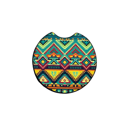 Boho Colorful Car Coaster | Vibrant Neoprene Cup Holder Insert | Set of 2