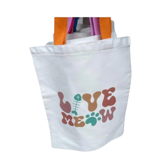 Love Meow Cat-Themed Canvas Tote Bag - 14x13 Inches | Perfect for Cat Lovers