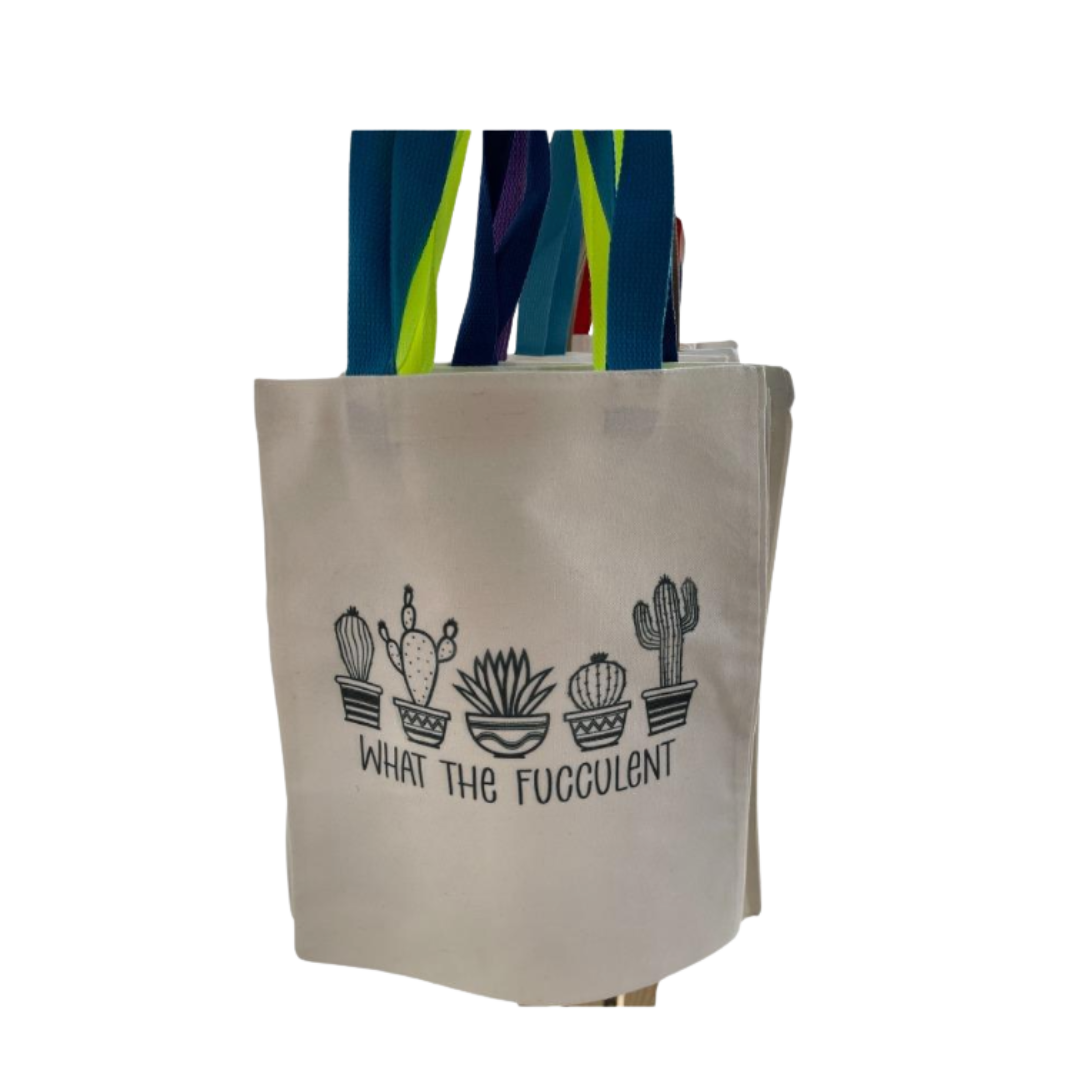 What the Fucculent Canvas Tote Bag - 14x13 Inches | Cute Succulent Design