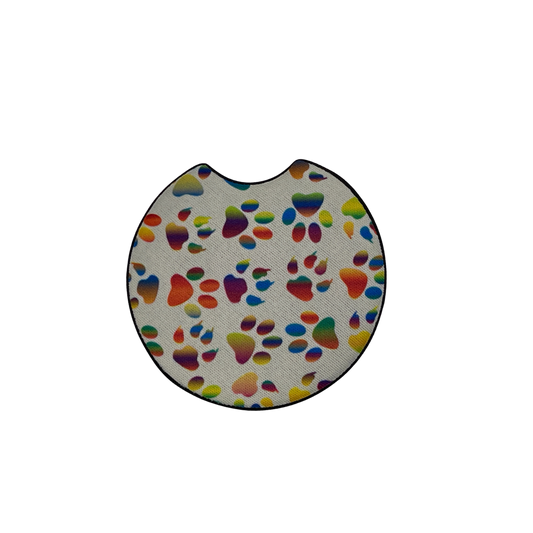 Colorful Paw Print Car Coaster Set | Dog & Cat Lover Car Accessory