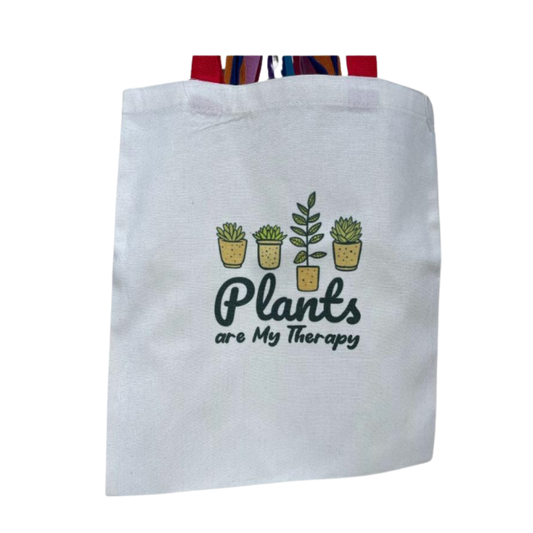 Plants Are My Therapy Canvas Tote Bag - 14x13 Inches | Perfect for Plant Lovers