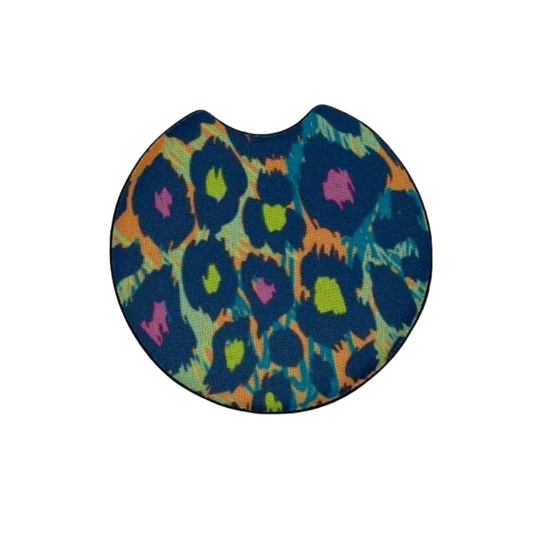Neon Leopard Car Coasters Set of 2