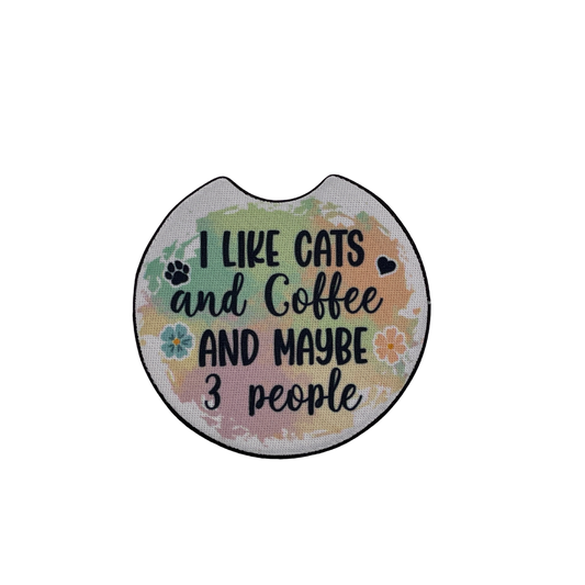 Funny Cat & Coffee Car Coaster Set | Introvert Quote Car Accessory