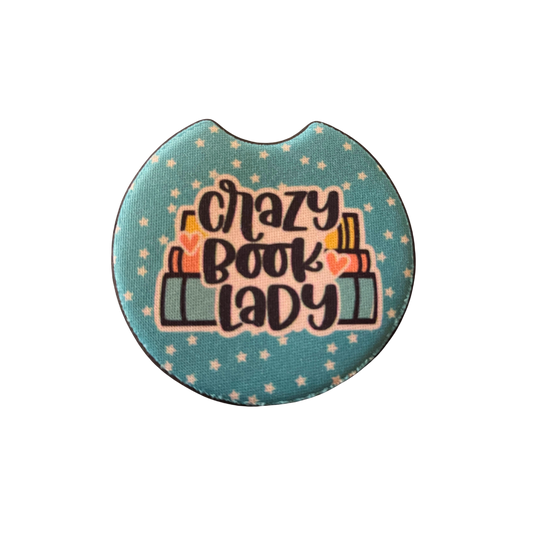 Crazy Book Lady | Book Lovers | Car Coaster Set of 2