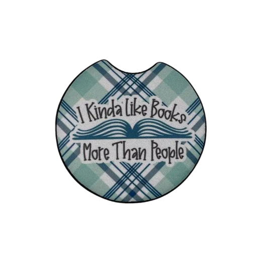 I Kinda Like Books More Than People Car Coasters Set of 2