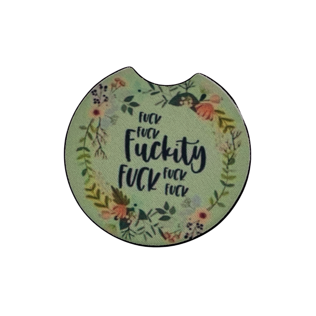Fuck, Fuck & Fuckity Floral Car Coaster | Sarcastic Car Accessory | Set of 2