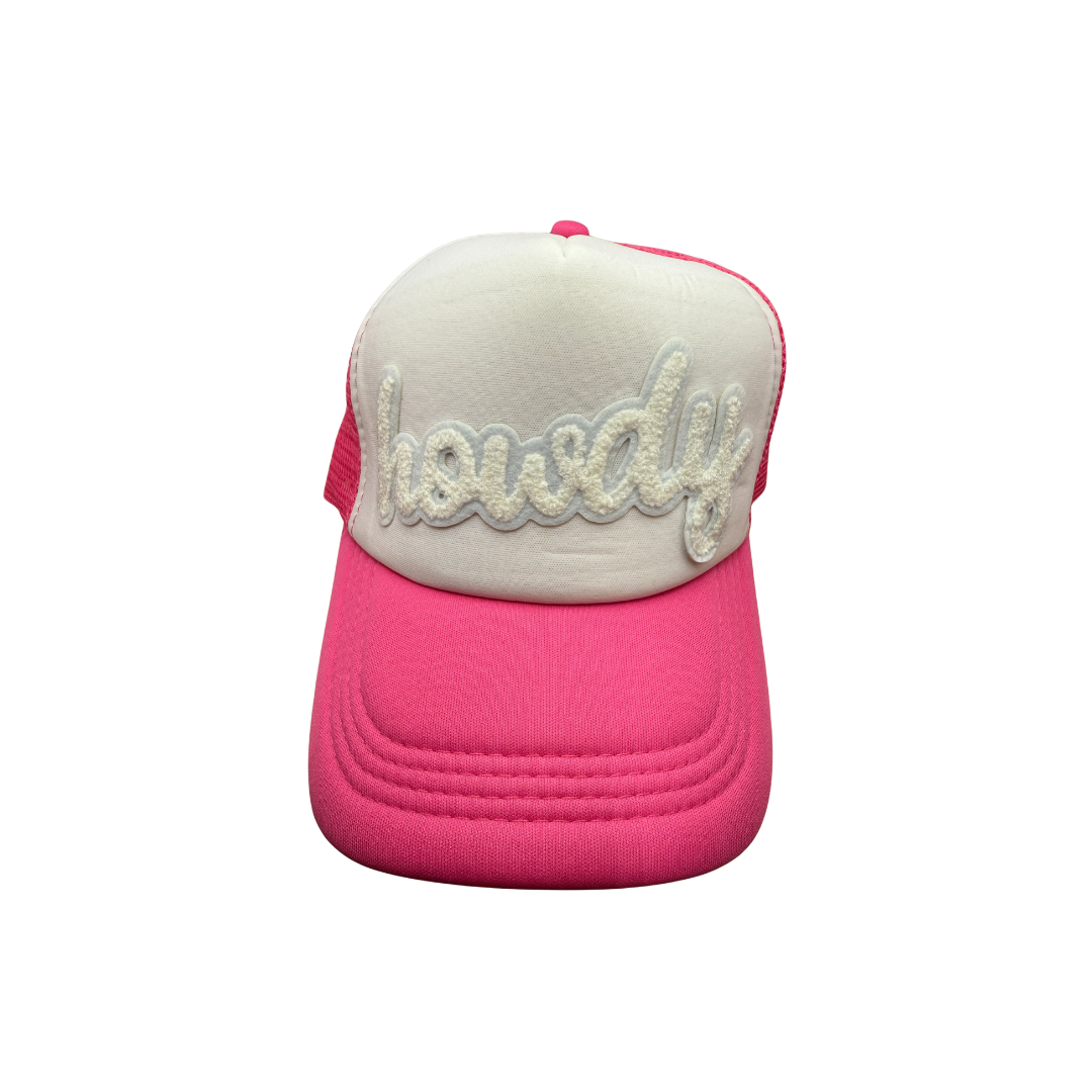 Hot Pink “Howdy” Trucker Hat with Chenille Patch | Western Style Cap