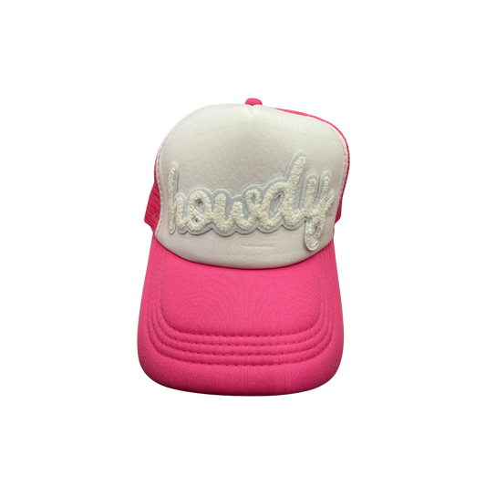 Hot Pink “Howdy” Trucker Hat with Chenille Patch | Western Style Cap