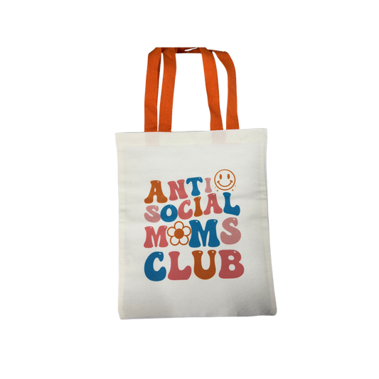 “Anti Social Moms Club” Canvas 14x13 Tote Bag | Funny Mom Tote