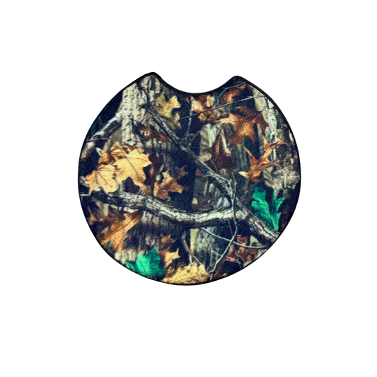 Backwoods Camo Car Coaster | Rugged Neoprene Cup Holder Insert | Set of 2