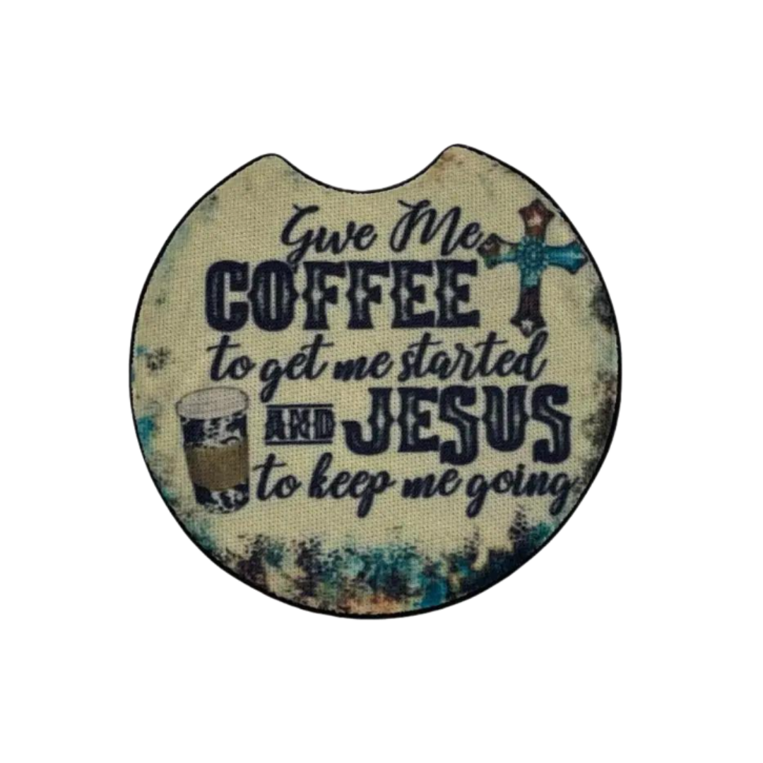 Coffee and Jesus Car Coaster Set of 2