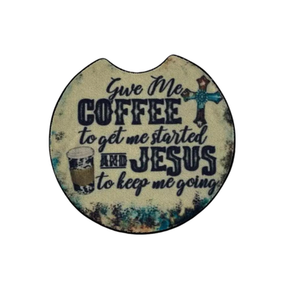 Coffee and Jesus Car Coaster Set of 2