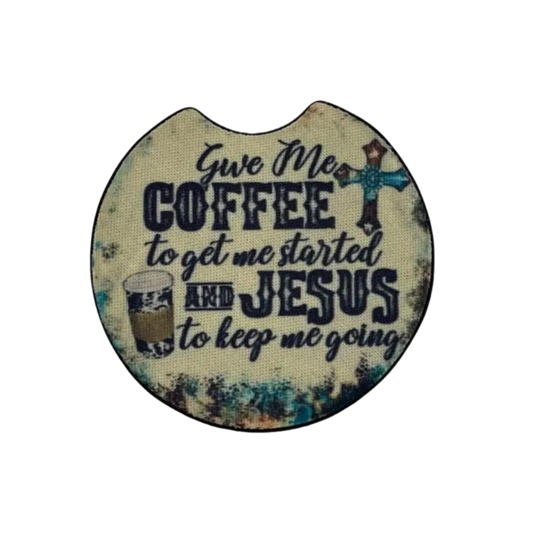 Coffee and Jesus Car Coaster Set of 2