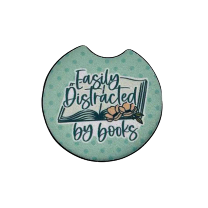 Easily Distracted by Books Car Coaster Set of 2