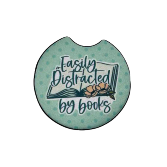Easily Distracted by Books Car Coaster Set of 2