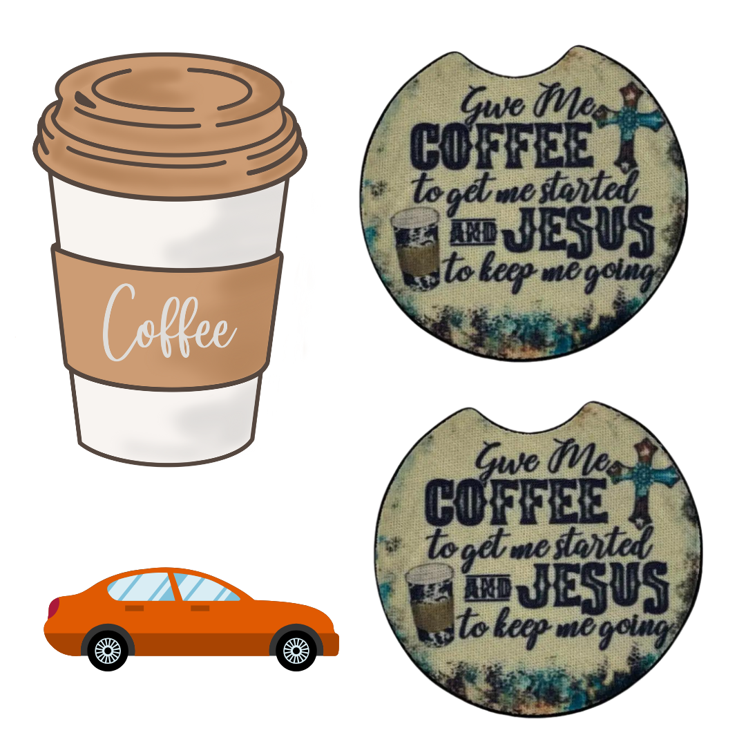 Coffee and Jesus Car Coaster Set of 2