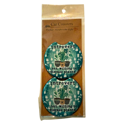 Introvert...but willing to discuss plants Car Coasters Set of 2