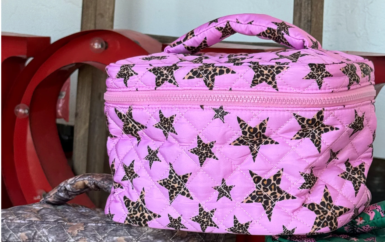 Quilted Puffer Makeup Bag with Handle | Lightweight Travel Cosmetic Cas