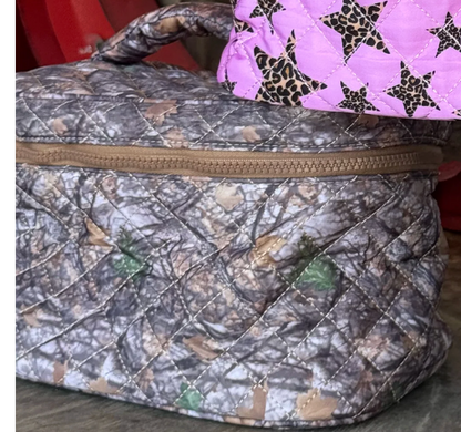 Quilted Puffer Makeup Bag with Handle | Lightweight Travel Cosmetic Cas